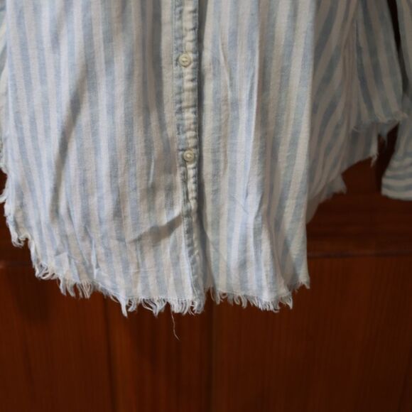 Aerie Blue and White Striped Button Down Popover Blouse Large - Picture 3 of 16